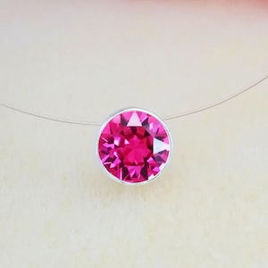 Invisible Necklace - Fuchsia Pink - 925 Silver Pendant (anti-allergic, nickel-free) - 6mm Solitaire - Length of your choice
