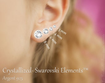 Paire de Clous Puces d'oreilles 3, 4, 6 ou 8 mm - Swarovski® et Argent 925 (Anti-allergique, sans nickel)