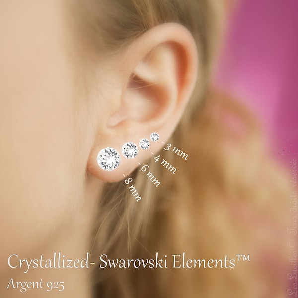 Paire de Clous Puces d'oreilles 3, 4, 6 ou 8 mm - Swarovski® et Argent 925 (Anti-allergique, sans nickel)