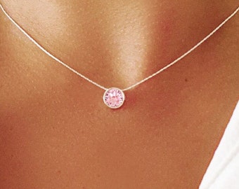 Collier Rose clair, chaîne fine et pendentif Cristal Pure brillance™ en argent 925, hypoallergénique, sans nickel, sans plomb