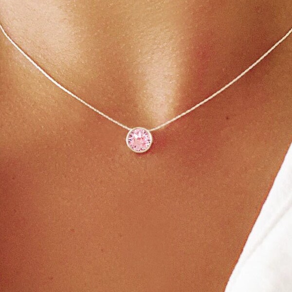 Collier Rose clair, chaîne fine et pendentif Cristal Pure brillance™ en argent 925, hypoallergénique, sans nickel, sans plomb