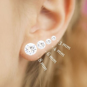 Paire de boucles d'oreilles 3, 4, 6 ou 8 mm Swarovski® et Argent 925 Anti-allergique, sans nickel Puces clous d'oreilles image 1