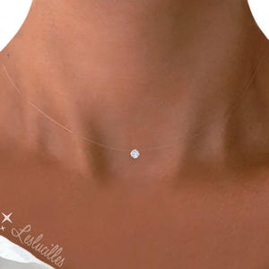 Illusionshalsband Mini Kristallhänge - Transparent Solitairehängande Halsband - Choker, Osynligt Flytande Halsband