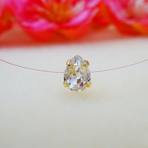 Invisible Necklace - Small Drop - Gold, Gold Plated - Length of your choice - Transparent Nylon Thread