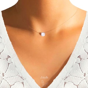 Collana invisibile GRAND Swarovski® Collana solitaria in nylon trasparente da 8 mm Finitura argento 925 Personalizzabile Diamante sospeso immagine 2