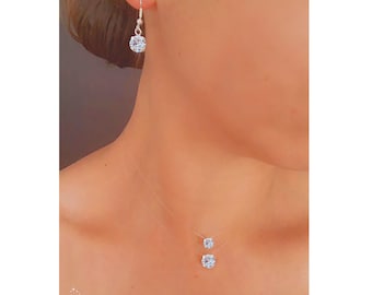 Parure Invisible ou modèle au choix, Argent 925 - Fil nylon pêche transparent - Boucles Pendantes Clous d'oreilles Collier - Modèle au choix