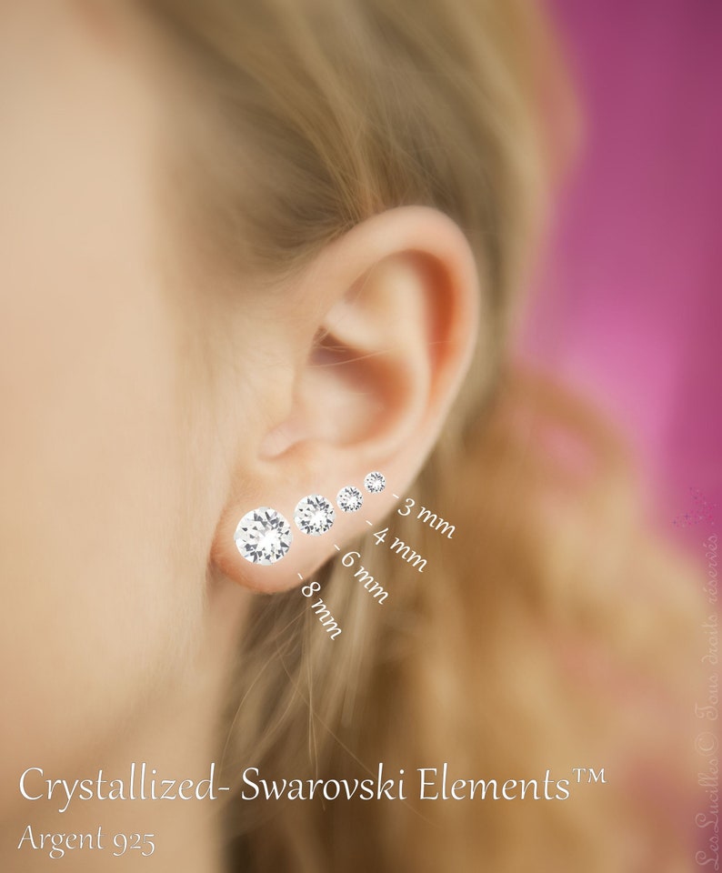 Pair of Stud Earrings 3, 4, 6 or 8 mm Swarovski® and 925 Silver Anti-allergic, nickel-free image 1