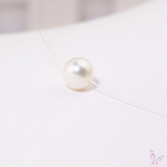 White Pearl or Pearly Ivory Necklace 925 Silver Invisible Necklace Fishing  Line Style Transparent Nylon 