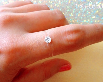 Bague invisible, Mini solitaire 4mm, bague Crystallized- Pure Brillance™ , bague fil de pêche, bague transparente