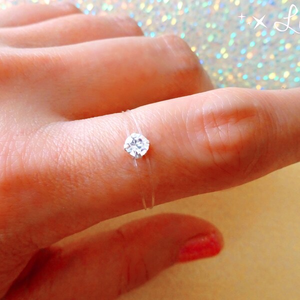 Bague invisible, Mini solitaire 4mm, bague Crystallized- Pure Brillance™ , bague fil de pêche, bague transparente