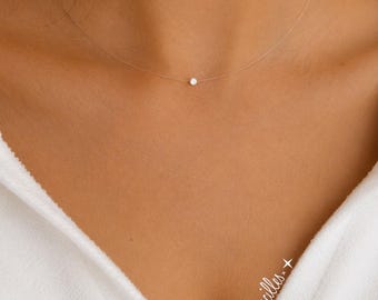 Collana invisibile, minuscolo cristallo da 3 mm o mini da 4 mm, girocollo in filo di nylon trasparente, ciondolo minuscolo, piccoli cristalli Swarovski®
