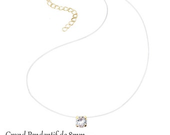 Invisible Necklace Gold Plated and Swarovski® Solitaire Length of Your  Choice Nylon Thread Fishing Line Style Transparent Necklace 