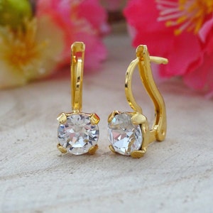 Boucles d'oreilles Pendantes Cristal de Swarovski® Plaqué Or 24K Vendue par paire image 2