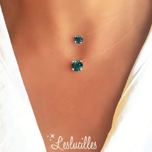 Collar invisible con colgante de esmeralda cristalizada - Pure Brilliance™ - Plata/Oro - Gargantilla de nailon transparente