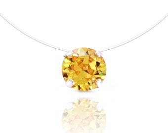 Illusion Topaz Small or Large Solitaire Swarovski® Necklace, Silver / Gold - Transparent invisible Nylon thread necklace, Silver Gold, Jewelry