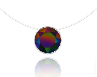 Invisible necklace - Black Rainbow Swarovski® - Silver or Gold - Transparent nylon necklace - Solitaire Without claw - hypoallergenic