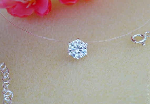 Invisible Necklace Solitaire Zirconium 925 Silver