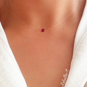 Invisible Necklace Mini Pendant Red, Pure Shine Crystal 0.16 inches, Silver, Gold, Silver Plated, Gold Plated, Clear Chain
