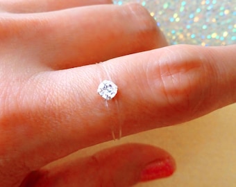 Transparent ring, Mini solitaire 4mm, Crystallized-Pure Brilliance™ ring, fishing line ring, minimalist invisible ring