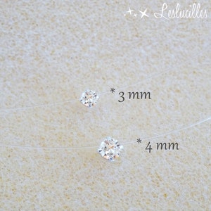 Transparent necklace, mini 3mm or 4mm small Floating Pendant, Illusion Nylon Wire, very small, minimalist gift idea image 2