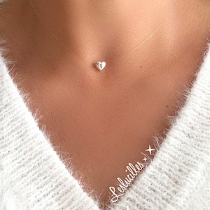 Collana con cuore invisibile in argento sterling 925, girocollo trasparente in filo di nylon effetto illusione