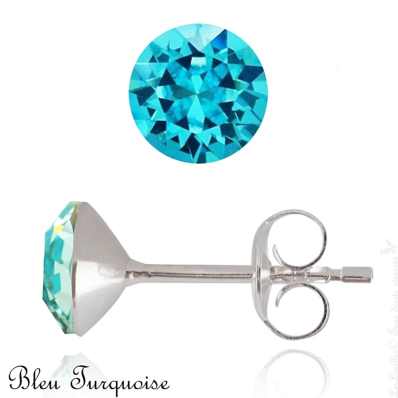 Puces d'oreilles Swarovski® 4, 6 ou 8mm, Clous d'oreilles, Bloucles d'oreilles Argent hypoallergeniques, sans nickel, sans plomb, Jewelry Bleu Turquoise