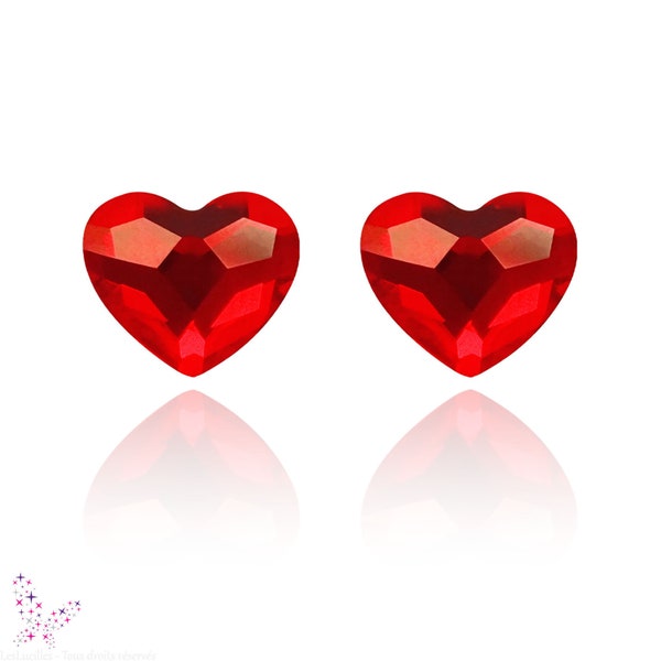 Boucles d'Oreilles - Coeur Cristal Rouge - Argent 925 (anti-allergique)