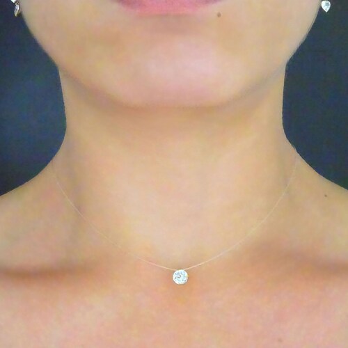 Invisible Necklace Small Crystal Swarovski® Solitaire Etsy