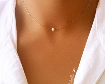 Fine chain necklace with a white pearl in 18K gold, nickel-free, lead-free