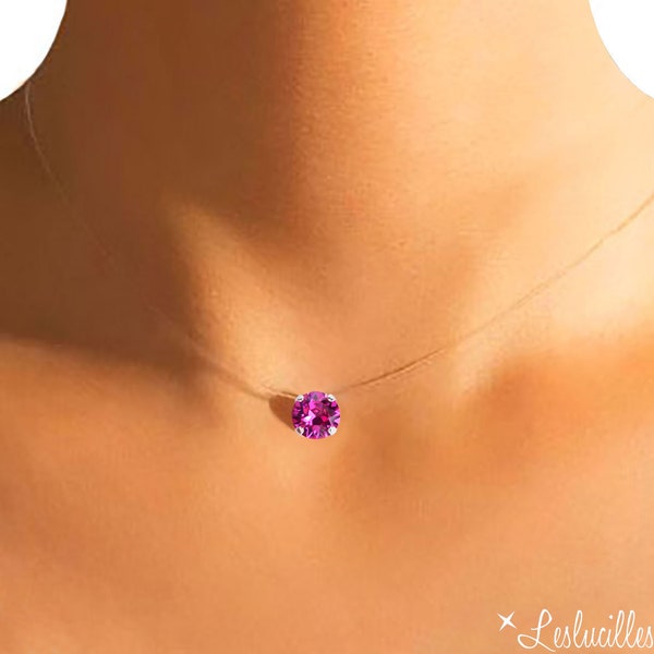 Fuchsia-Halskette, unsichtbarer transparenter Nylonfaden-Halsband und Swarovski-Kristall-Strass