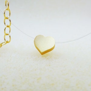 Invisible Heart Necklace in Gold Plated (18K) - Minimalist transparent nylon necklace - fishing line style - Heart gold necklace