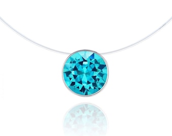 Invisible Necklace - Turquoise - 925 Silver - Solitaire 6mm - Swarovski - Length of your choice