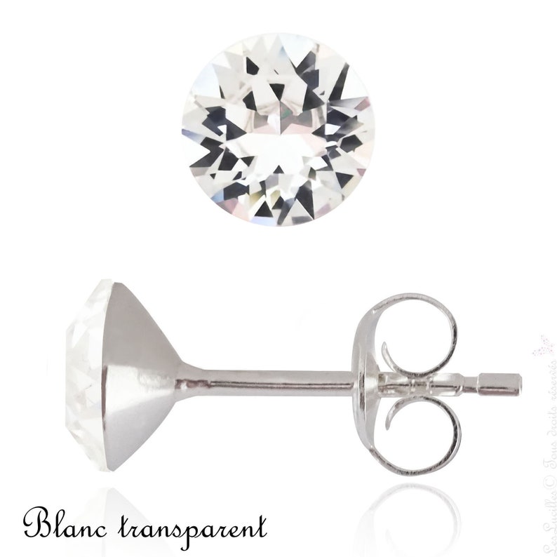 Puces d'oreilles Swarovski® 4, 6 ou 8mm, Clous d'oreilles, Bloucles d'oreilles Argent hypoallergeniques, sans nickel, sans plomb, Jewelry image 3