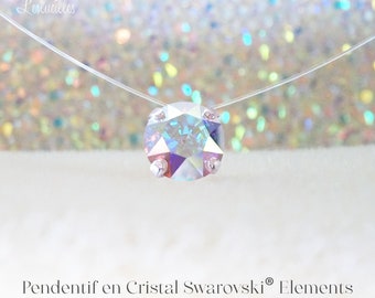 Aurore Boréale transparent necklace, SMALL or LARGE Swarovski solitaire - Silver / Gold - Invisible fishing line / nylon jewelry - Silver Gold