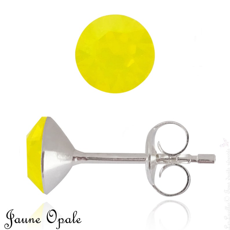 Puces d'oreilles Swarovski® 4, 6 ou 8mm, Clous d'oreilles, Bloucles d'oreilles Argent hypoallergeniques, sans nickel, sans plomb, Jewelry Jaune Opale