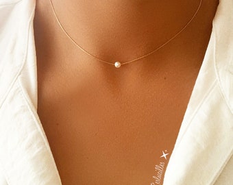 Fijne gouden ketting met witte parel in 925 zilver, gecoat met 18K goud, nikkelvrij en loodvrij