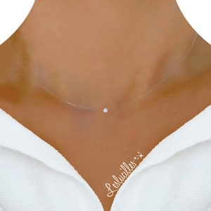 Invisible necklace, Tiny 3mm or Mini 4mm Crystal, Transparent Nylon wire choker, mini tiny small pendant