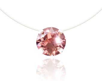 Transparent Powder Pink Necklace Swarovski Crystal Old Rose - Silver / Gold - Jewel Style Fishing Line / Transparent Nylon - Silver Gold