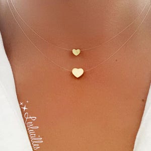 18K Gold Plated Heart Illusion Necklace, Small or Large Pendant, Invisible Transparent Necklace, Minimalist, Boho, Delicate, Customizable