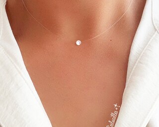 Collana Girocollo Con Perla Fluttuante 8mm – Catena Invisibile In Nylon E Argento 925