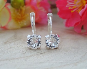 Par de Pendientes de Diamantes Blancos en Plata de Ley 925 o Baño de Oro, color a elegir: rosa, negro, rojo, esmeralda, peridoto, azul...