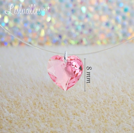 Transparent Small Heart Necklace Light Pink or White Crystal Pure