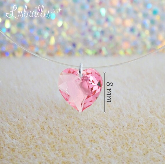 Transparent Small Heart Necklace Light Pink or White Crystal Pure