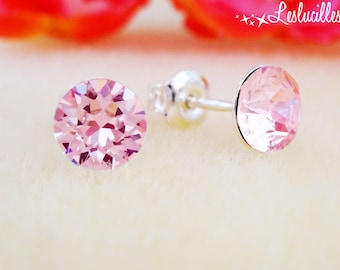 Puces d'oreilles, ROSE CLAIR, 4, 6 ou 8mm, Clous d'oreilles, Bloucles d'oreilles Argent (hypoallergeniques, sans nickel, sans plomb)