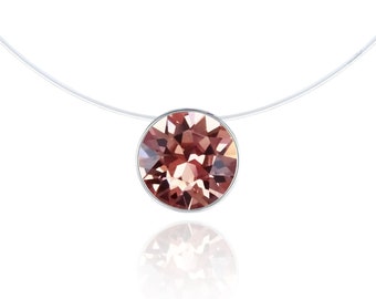 Invisible Necklace - Powder Pink - Silver 925 (anti-allergic, nickel-free) - Solitaire Swarovski 6mm - Length of your choice