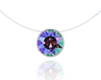 Nylon Necklace - Paradise Shine - Silver 925 (anti-allergic, nickel free) - Solitaire Swarovski 6mm - Length of your choice