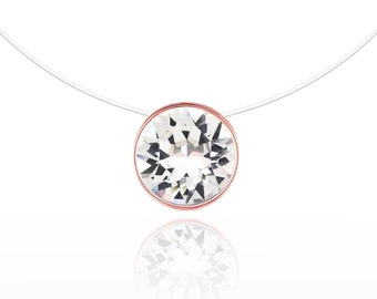 Invisible necklace - Rose Gold - Solitaire Swarovski 6mm - hypoallergenic, nickel-free, lead-free - Length of your choice