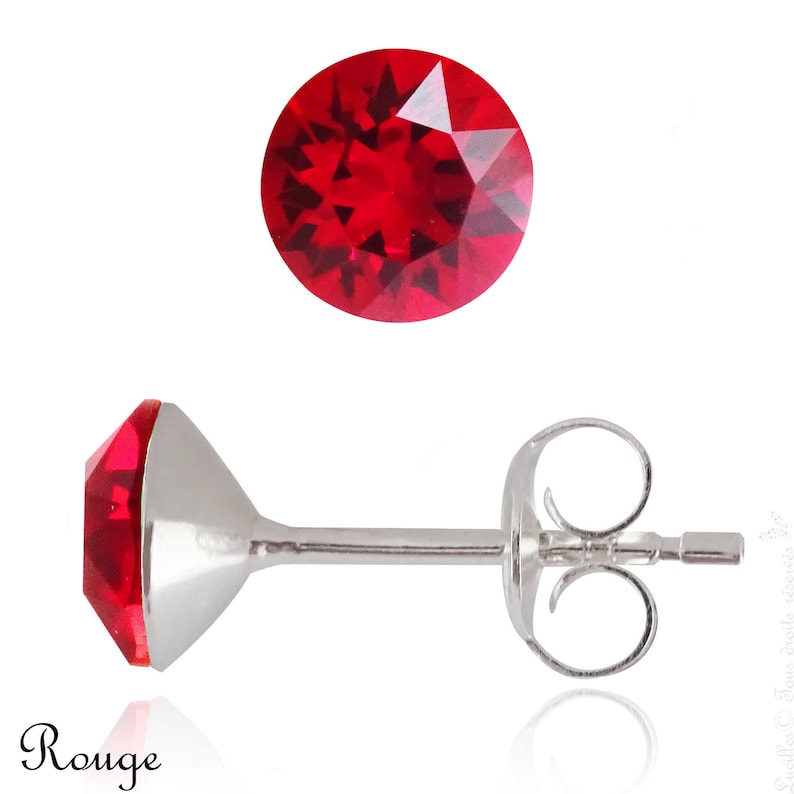 Puces d'oreilles Swarovski® 4, 6 ou 8mm, Clous d'oreilles, Bloucles d'oreilles Argent hypoallergeniques, sans nickel, sans plomb, Jewelry Rouge