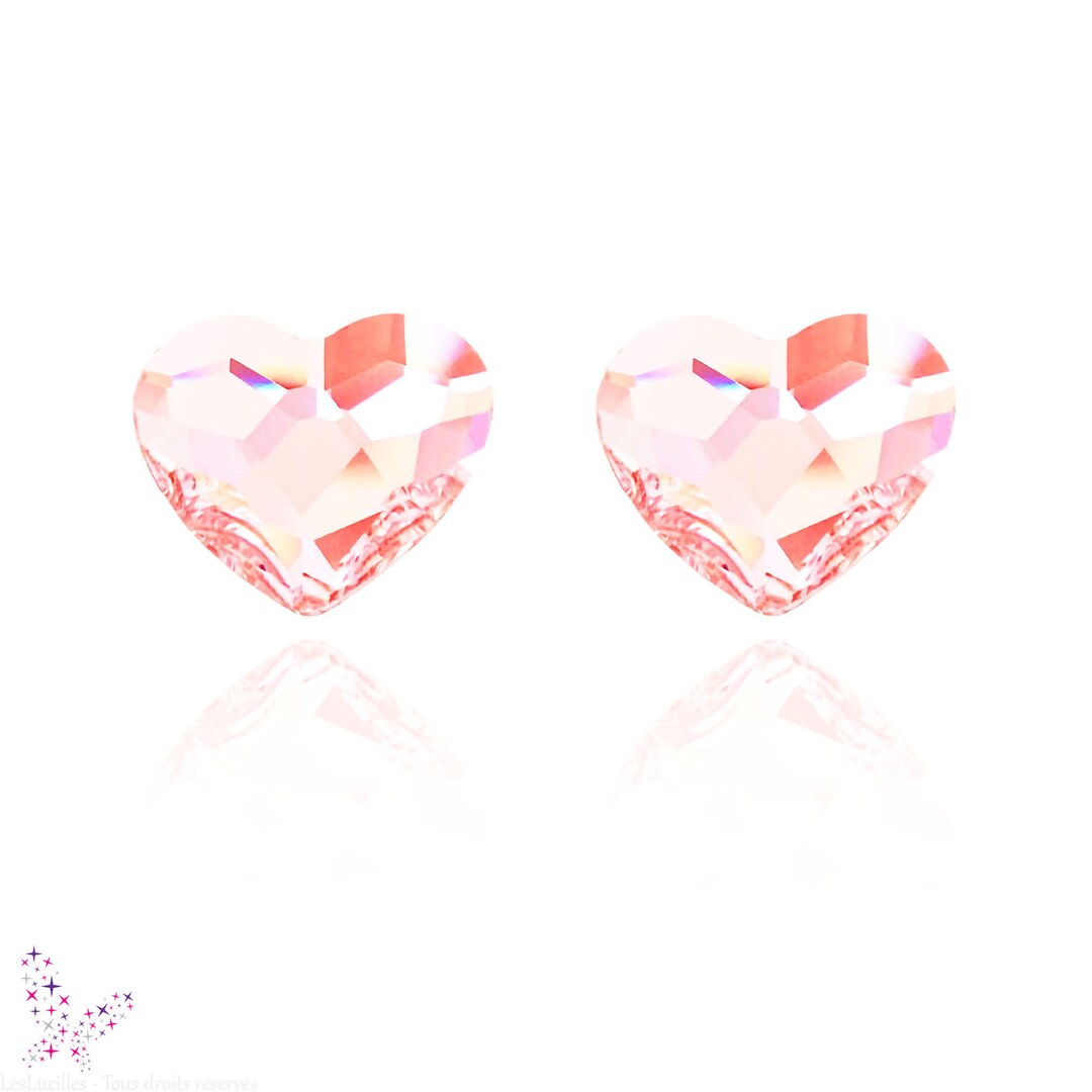 Boucles D'oreilles Pendantes Fait Main – Cœur Double Céramique Rose Violet, Acier Or