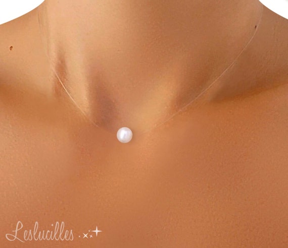 Silver or Gold Plated White Pearl Pendant Necklace Invisible